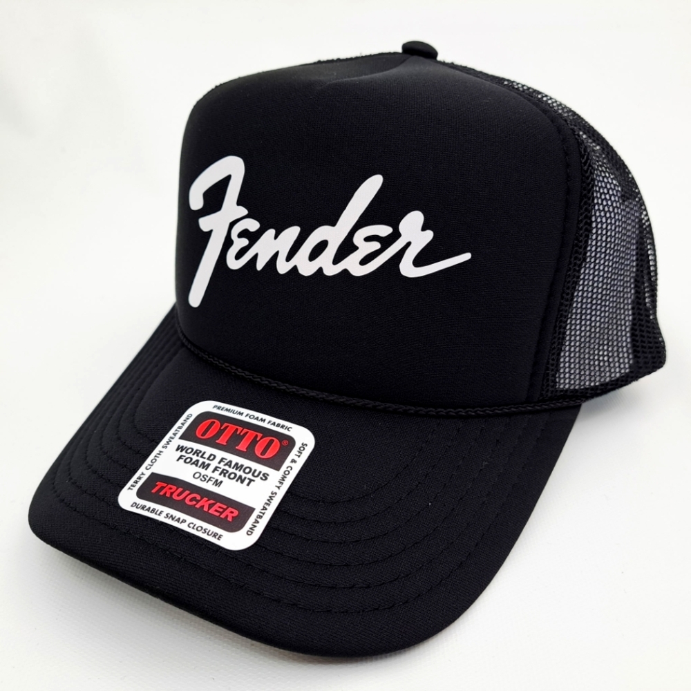 Fender Foam Trucker Mesh Snapback Cap Hat Black HTV Guitars Retro Vintage Rocker - Picture 1 of 5